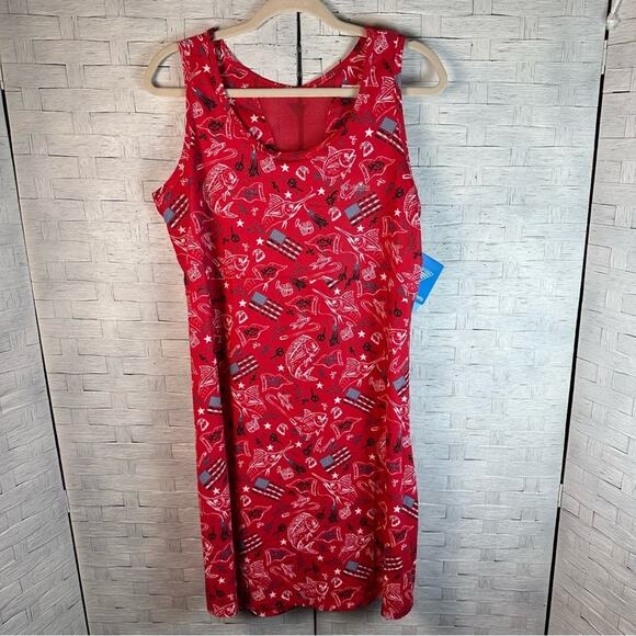 Columbia PFG Midway Bay Red Spark Americana Fish Print Omni-Wick Freeze plus siz - Picture 1 of 11